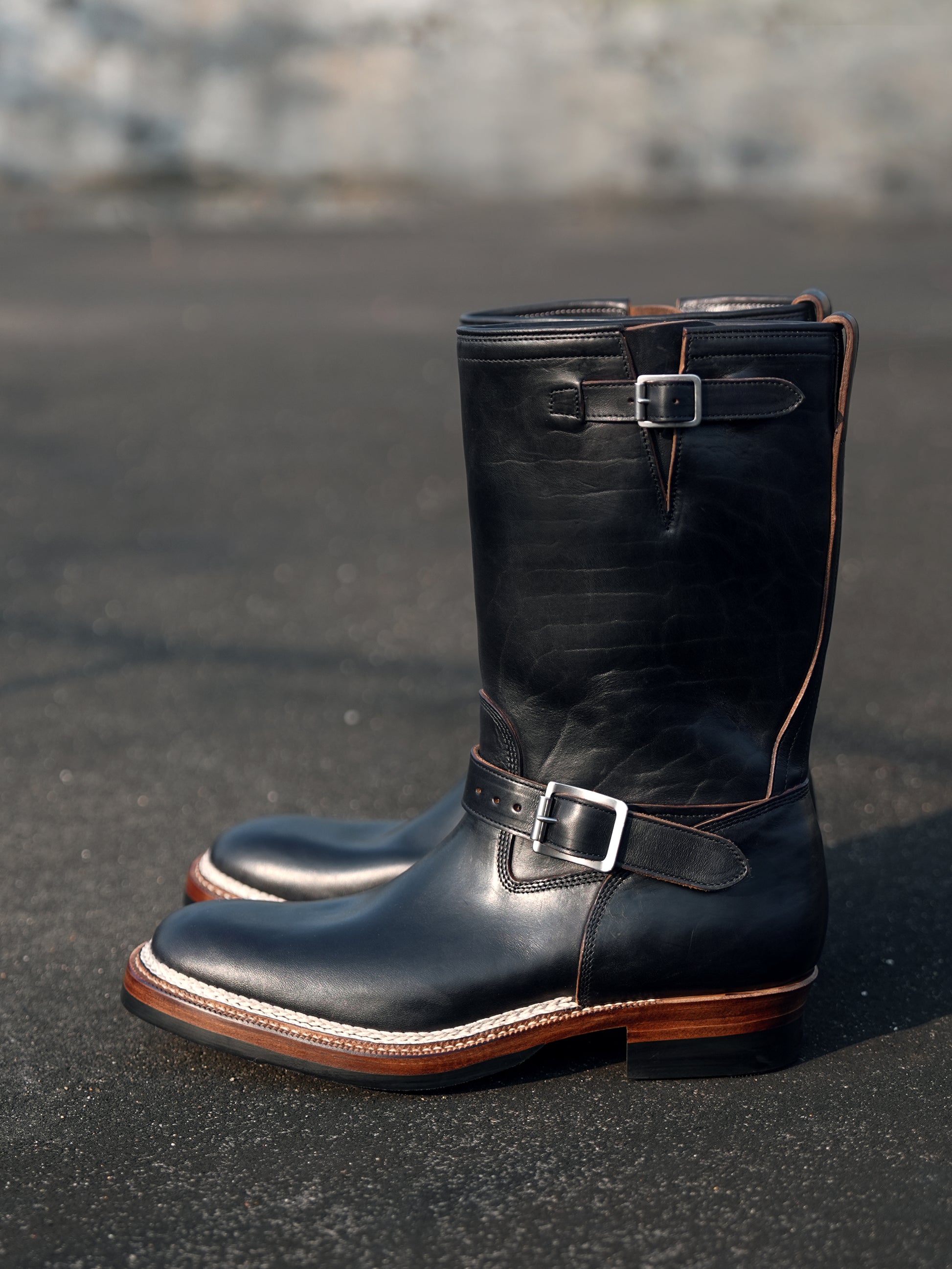 E066 last black Engineer boots-Johnny