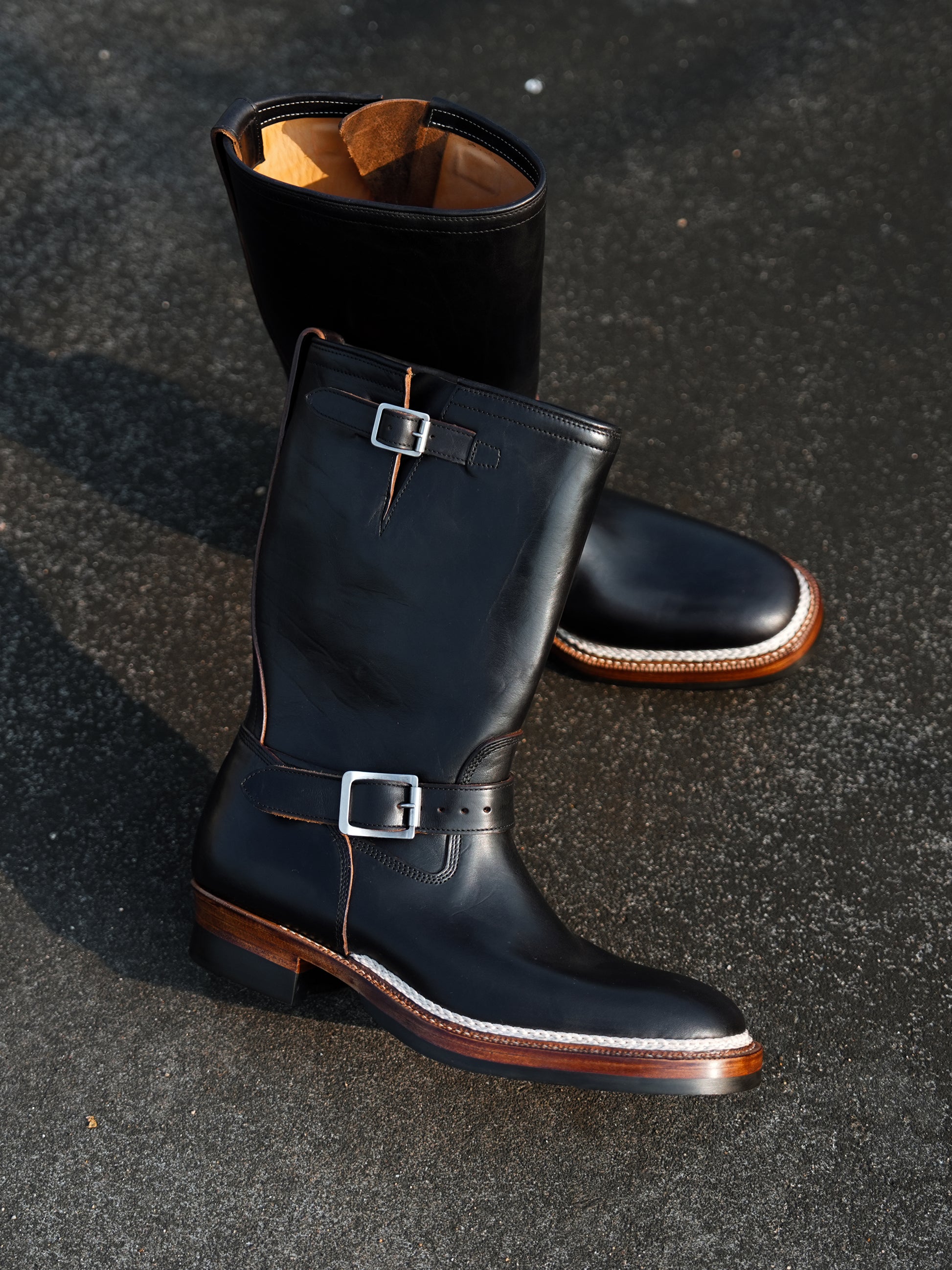 E066 last black Engineer boots-Johnny